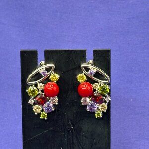Multi-Color Crystal Cluster Post Earrings